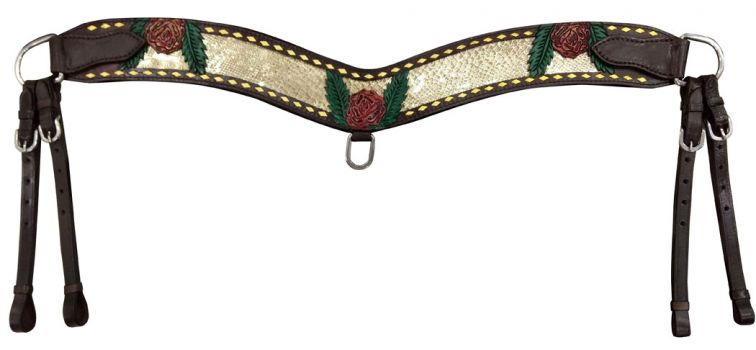 Showman Hand Painted Rose tripping collar with gold snakeskin inlay